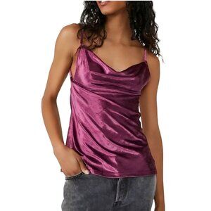 Free People NWT All Night Tank Fig Jam Purple Velvet Cowl Neck Size L